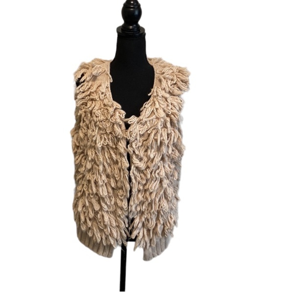 Joyce Leslie Tan Fringe Open Vest/Cardigan | Size Large